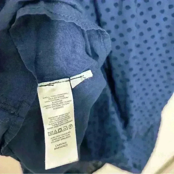 LOFT Navy Blue Dress Textured Dot Ruffle Hem Casual 3/4 Sleeve Size XS - Picture 9 of 9